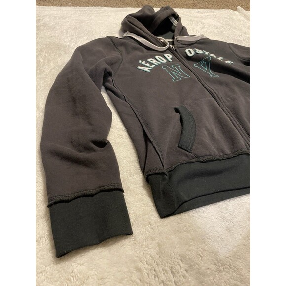 Aeropostale Y2K Womens Hoodie Sweatshirt Grunge Full Zip NY Fleece Gray XL - Picture 8 of 12